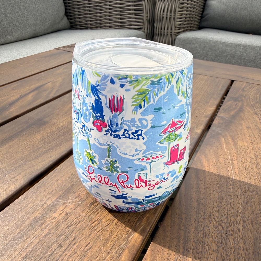 Lilly Pulitzer Blue Floral Insulated Tumbler - Stemless Wine Cup